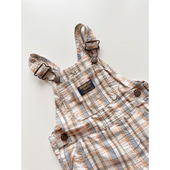 Lot of 2 Unisex Baby Size 12 Month Overalls - LEVI'S Denim & OSHKOSH Plaid - Picture 9 of 13